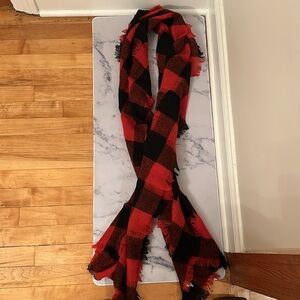 Madewell Red & Black Plaid Wool Scarf